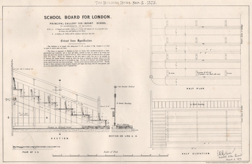 School Board for London. Main gallery for infant school 1873 old antique print